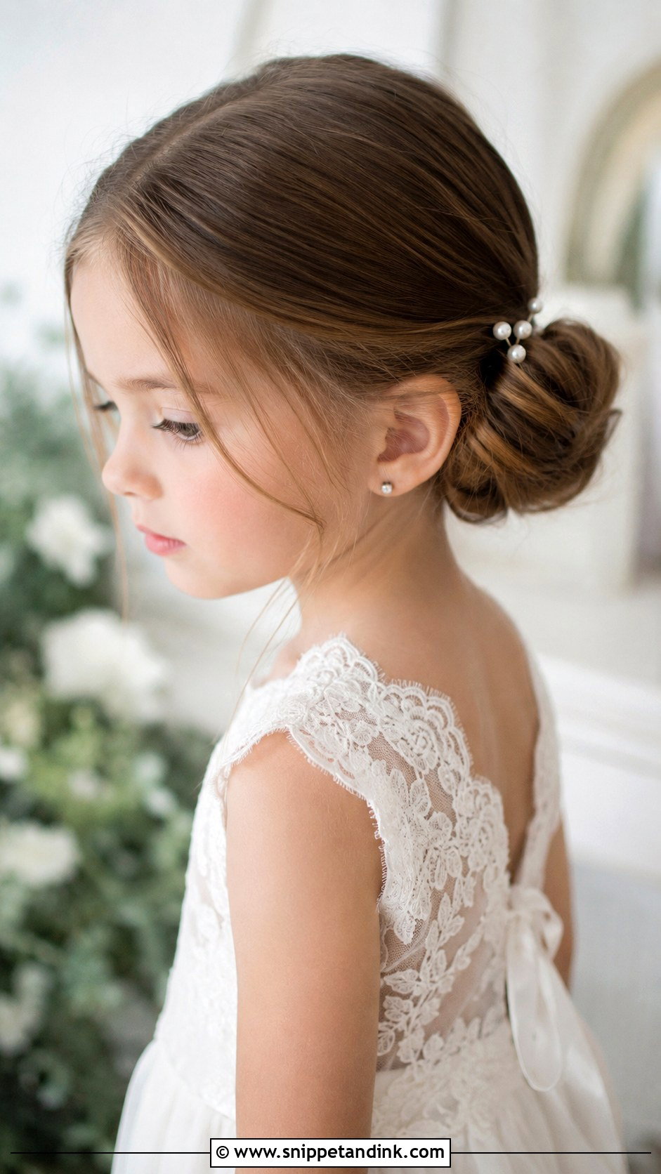 Kid Wedding Low Bun - Snippet and Ink - 20 Kid Wedding Hair Ideas