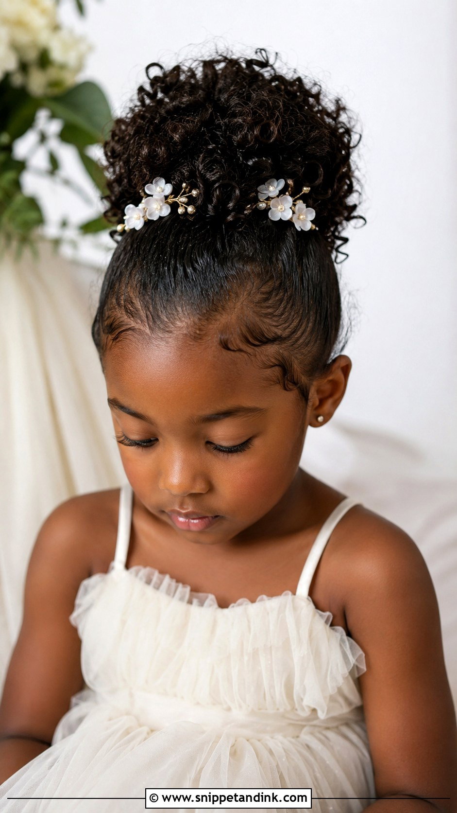 Kids Curly High Bun - Snippet and Ink - 20 Kids Hair for Wedding Ideas