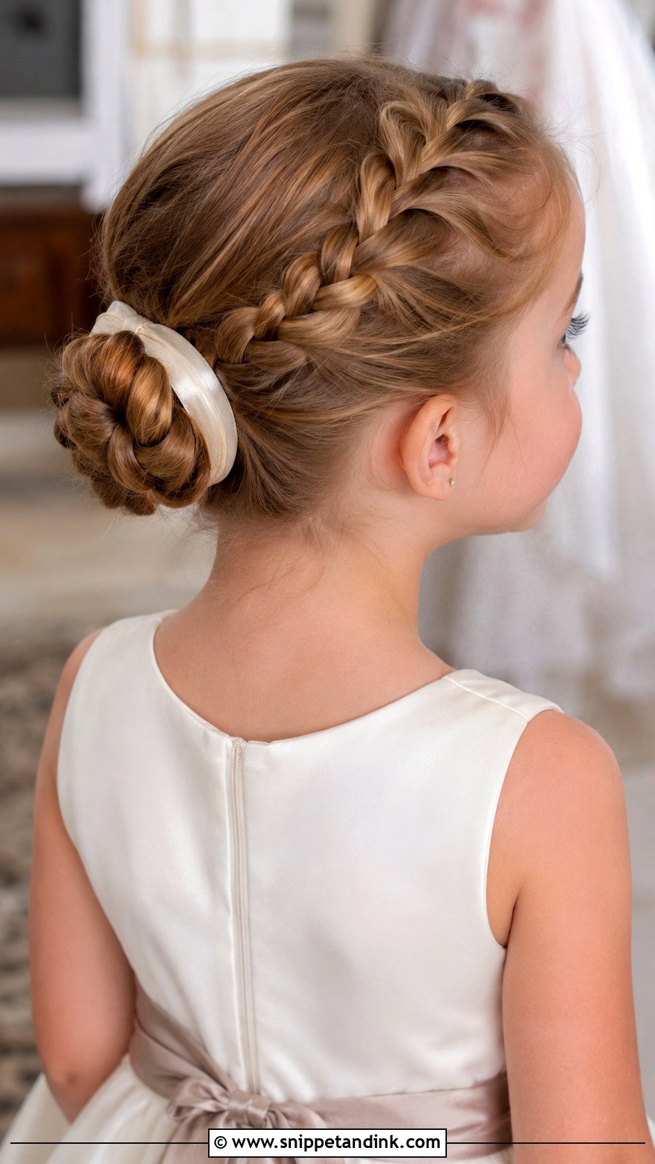 Kids French Braid Bun - Snippet and Ink - 20 Kids Hair for Wedding Ideas