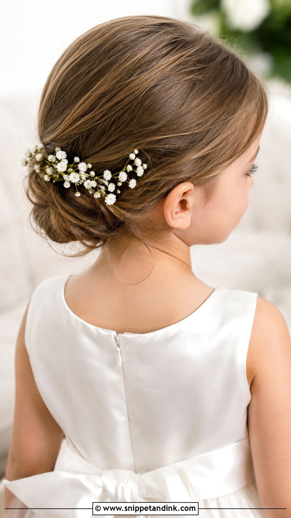 Kids Low Bun With Flowers - Snippet and Ink - 15 Wedding Hairstyles for Little Kids