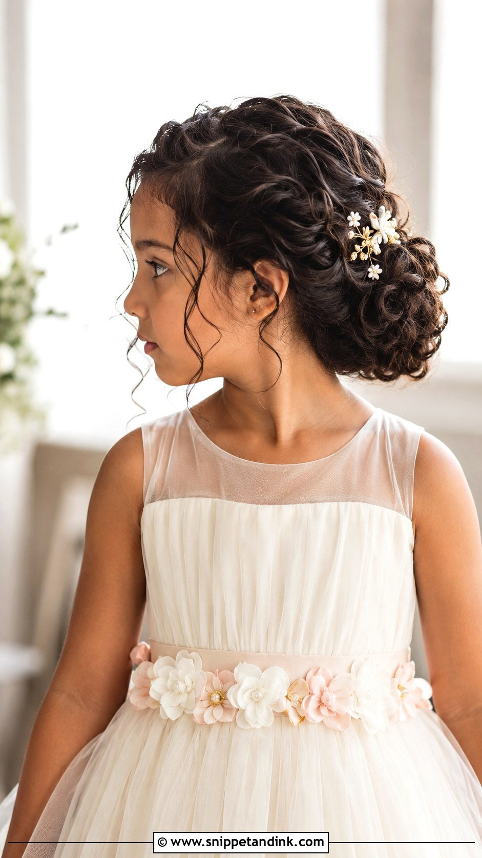 Kids Wedding Curly Bun - Snippet and Ink - 15 Kids Wedding Hair Updos