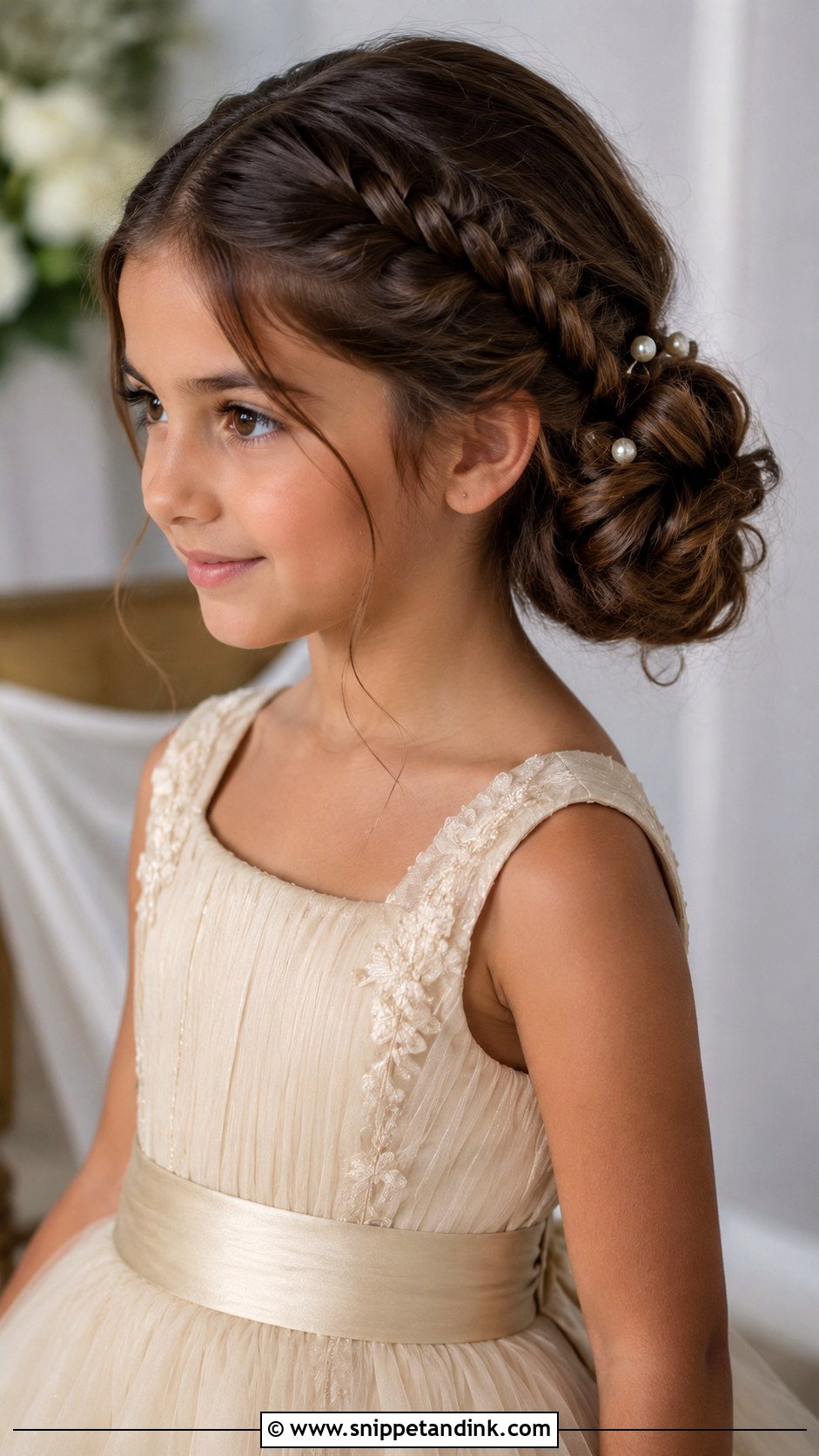 Kids Wedding Fishtail Bun - Snippet and Ink - 15 Kids Wedding Hair Updos