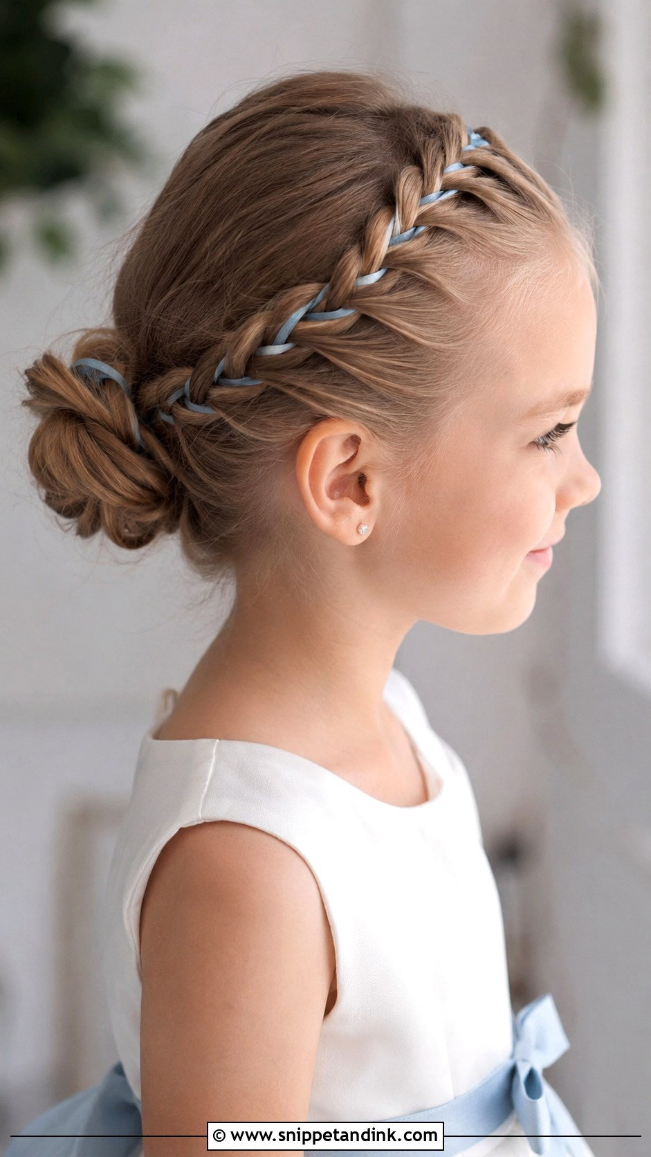 Kids Wedding French Braid Bun - Snippet and Ink - 15 Kids Wedding Hair Updos