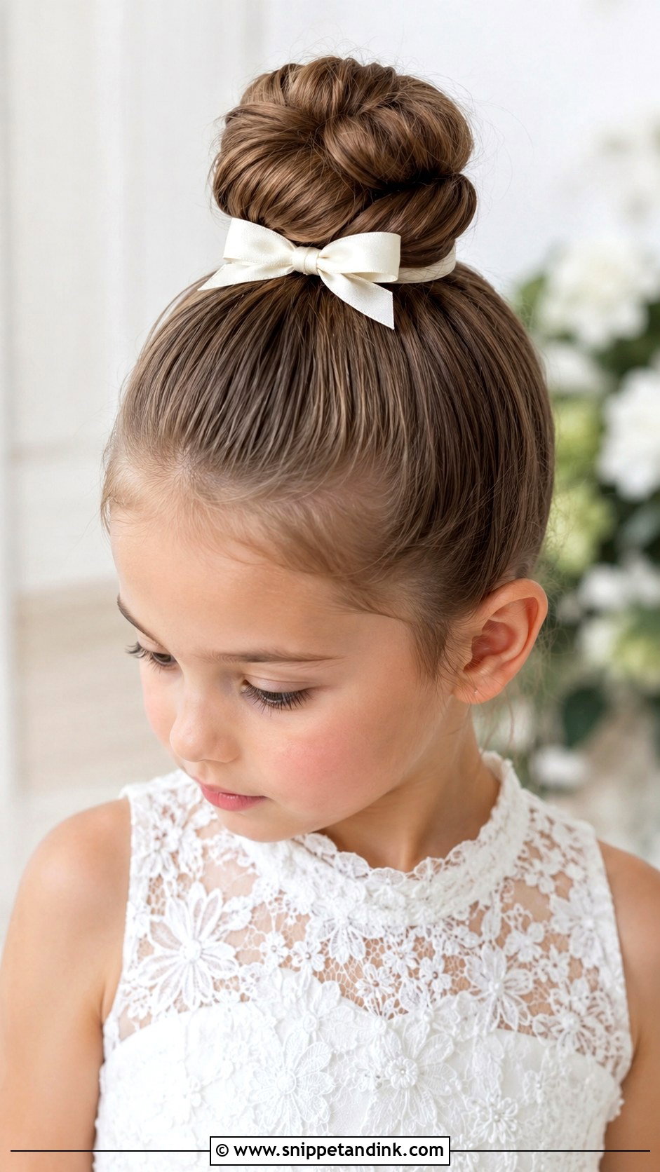Kids Wedding Top Knot Bun - Snippet and Ink - 15 Kids Wedding Hair Updos