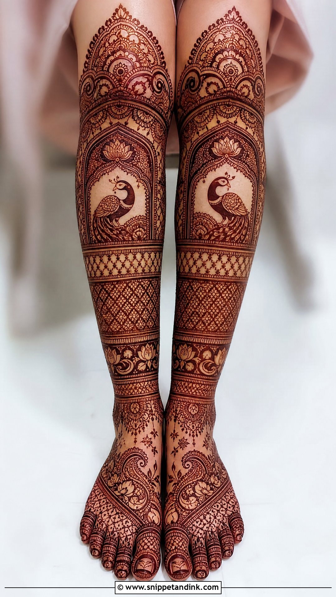 Knee Length Bridal Leg Mehndi Design - Snippet and Ink - 20 Bridal Mehndi Mehandi Designs for Legs