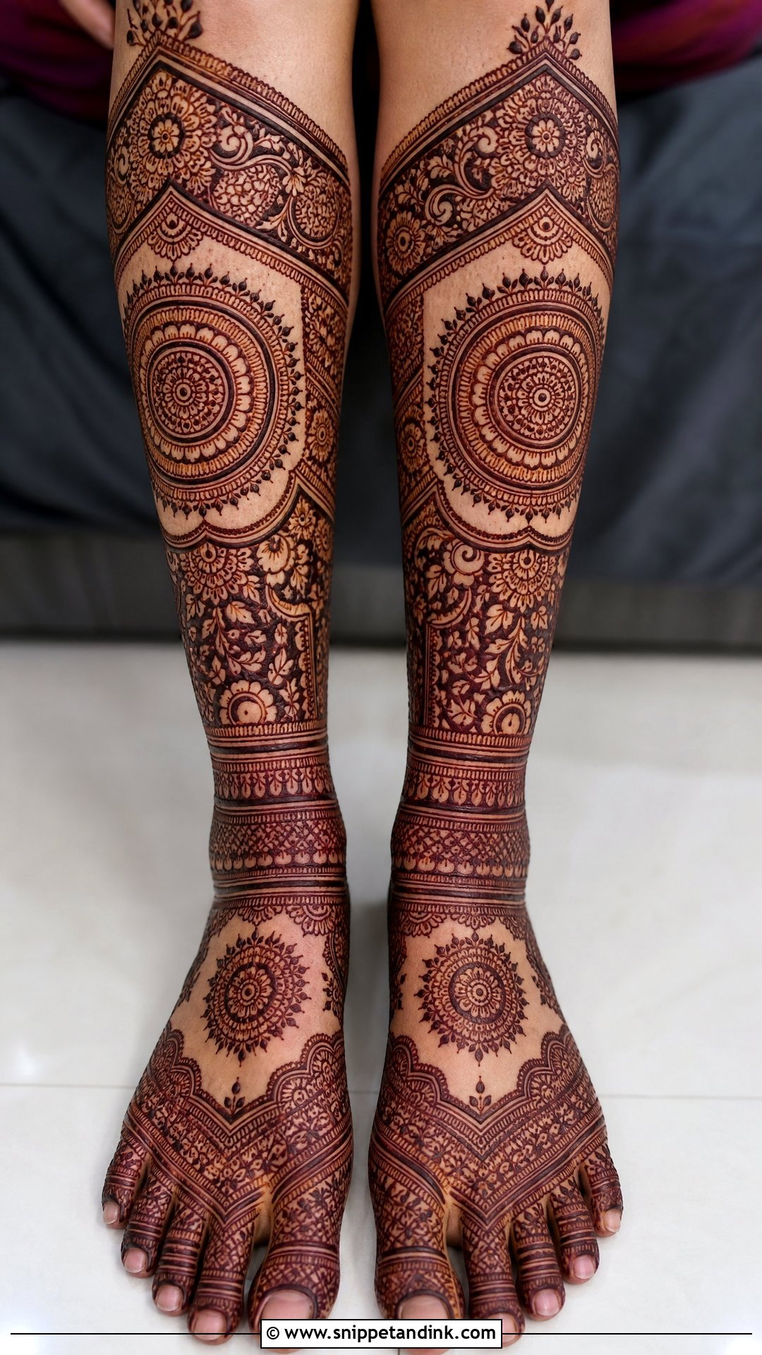 Knee Length Bridal Leg Mehndi Design - Snippet and Ink - 20 Bride Lag Mehndi Design Ideas