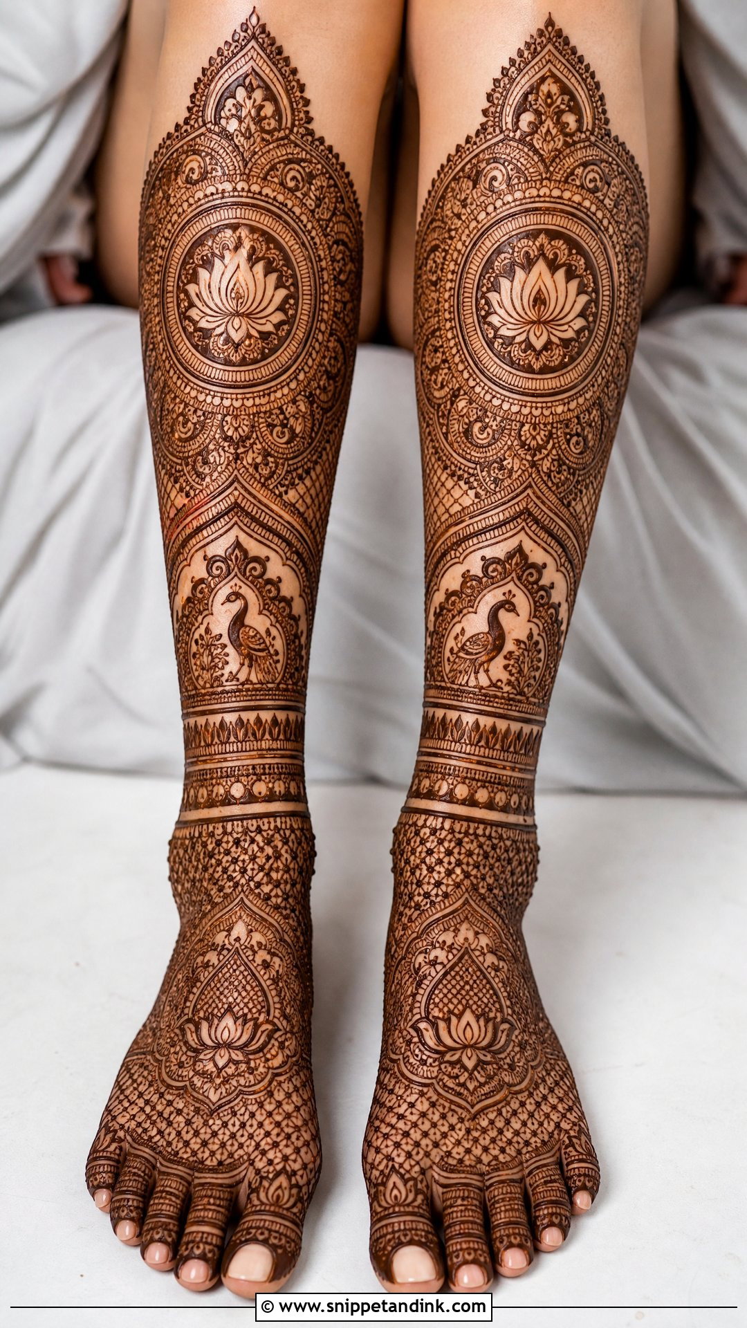 Knee Length Bridal Leg Mehndi Design - Snippet and Ink - 20 Legs Bridal Mehndi Designs