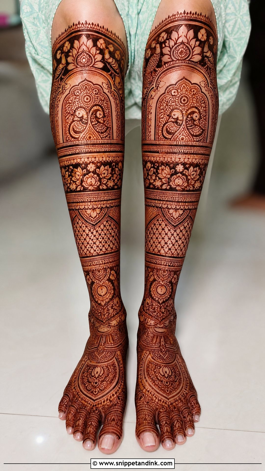Knee Length Bridal Leg Mehndi Design - Snippet and Ink - 20 Bridal Mehndi Designs Leg