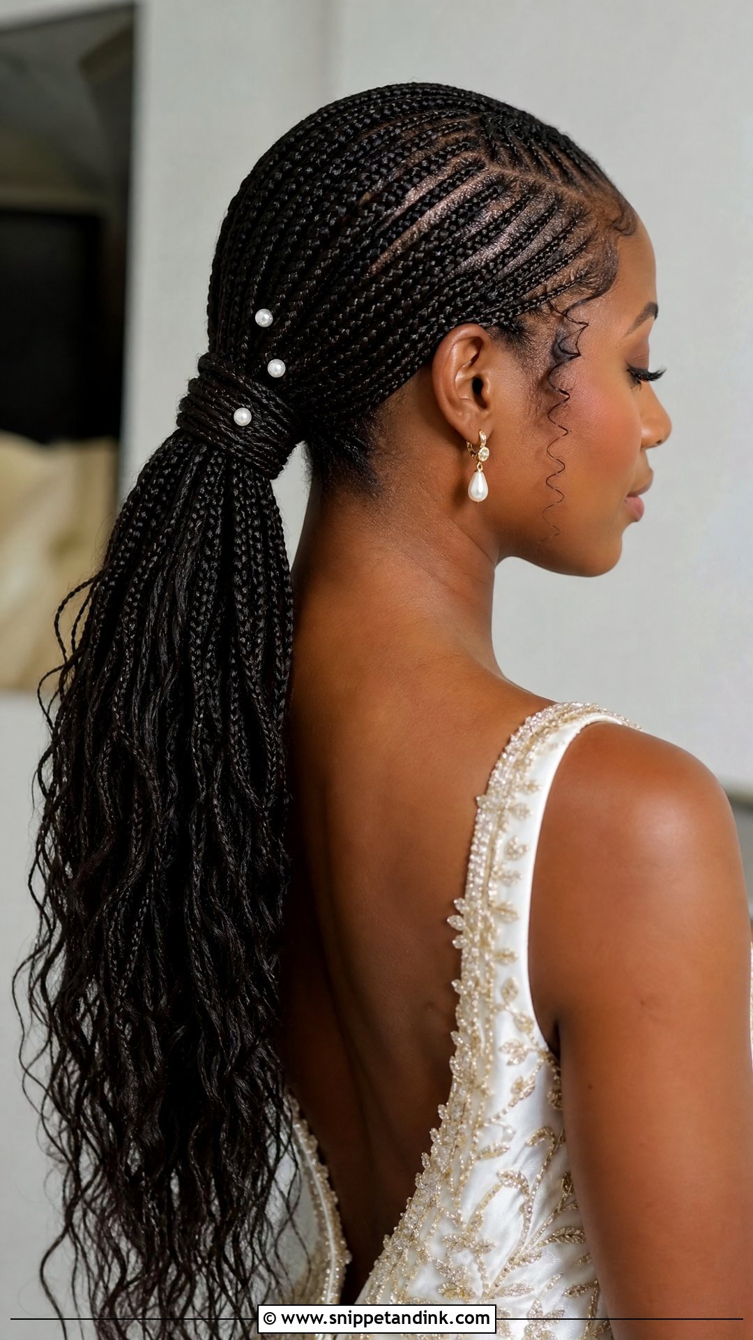 Knotless Braids in a Low Ponytail - Snippet and Ink - 20 Black Bridal Hair Ideas