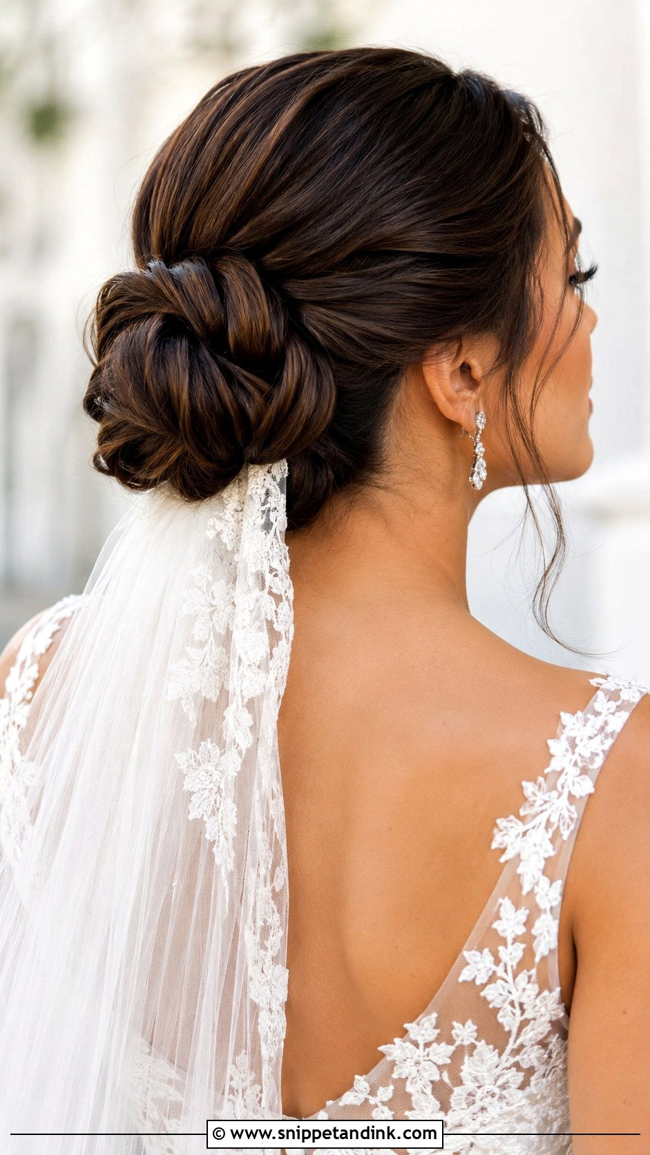 Knotted Bun Updo With Lace Veil - Snippet and Ink - 25 Updo with Veil Ideas