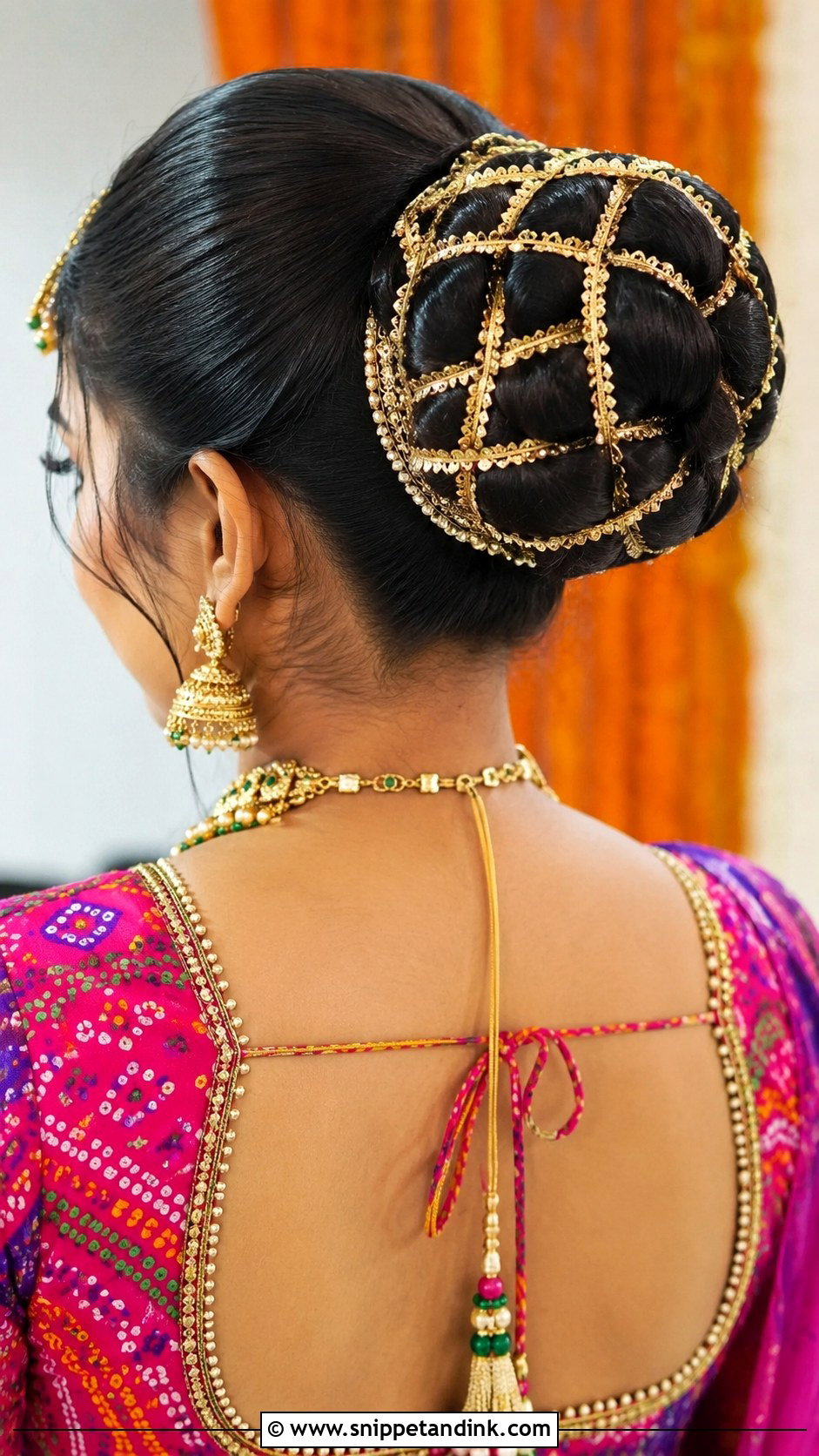 Knotted Bun With Gota Patti - Snippet and Ink - 25 Indian Bridal Hair Buns
