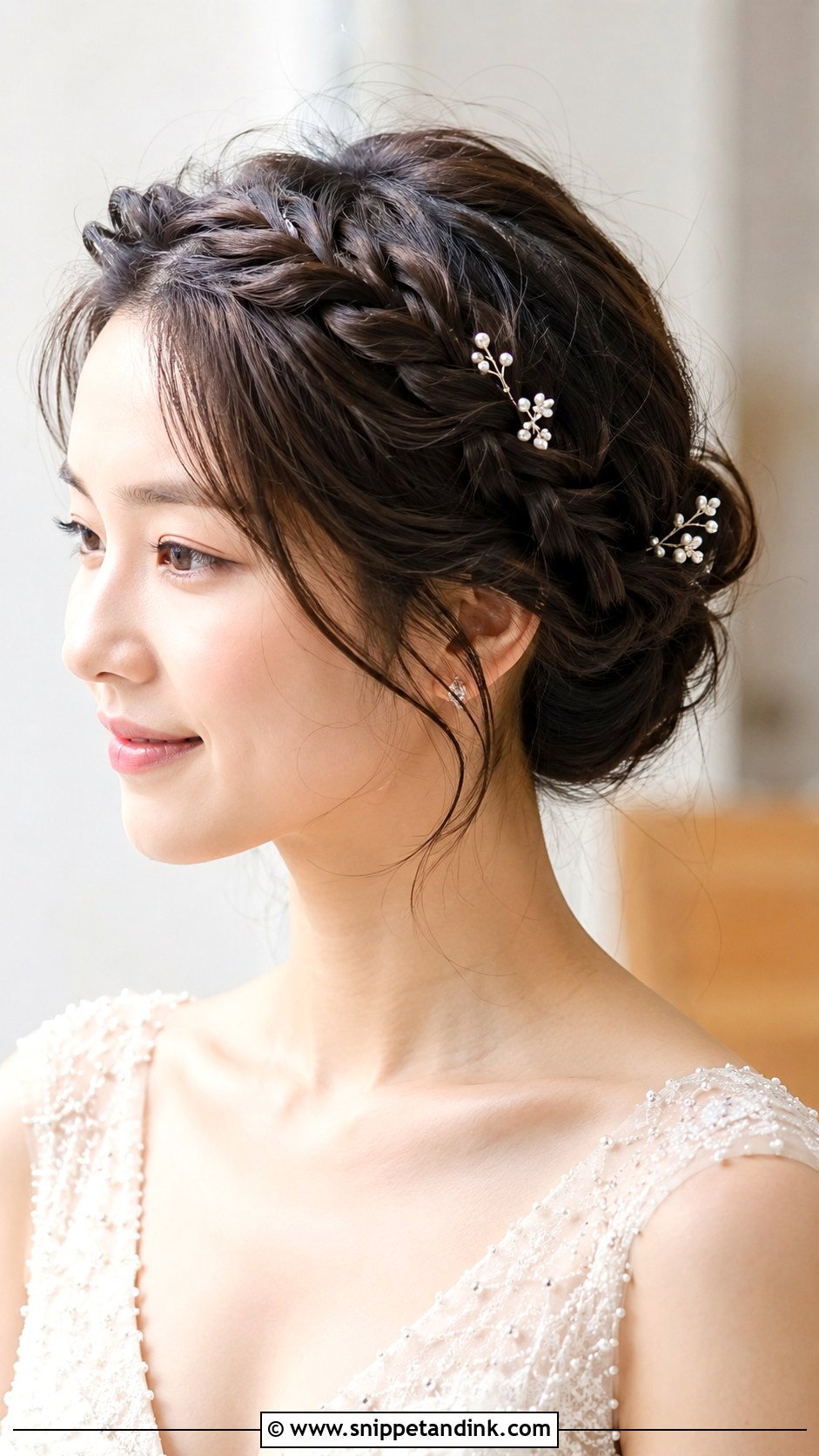 Korean Braided Crown Updo - Snippet and Ink - 20 Korean Wedding Hairstyles