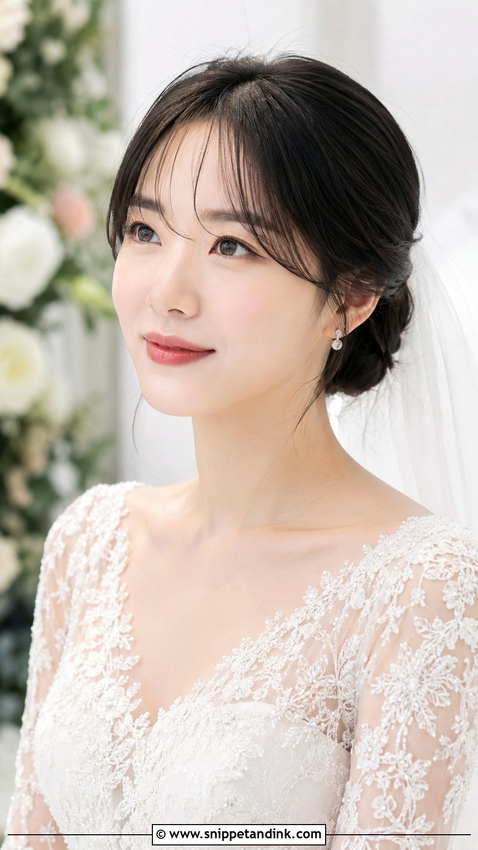 Korean Bridal Bangs With Updo - Snippet and Ink - 25 Korean Bridal Hair Ideas