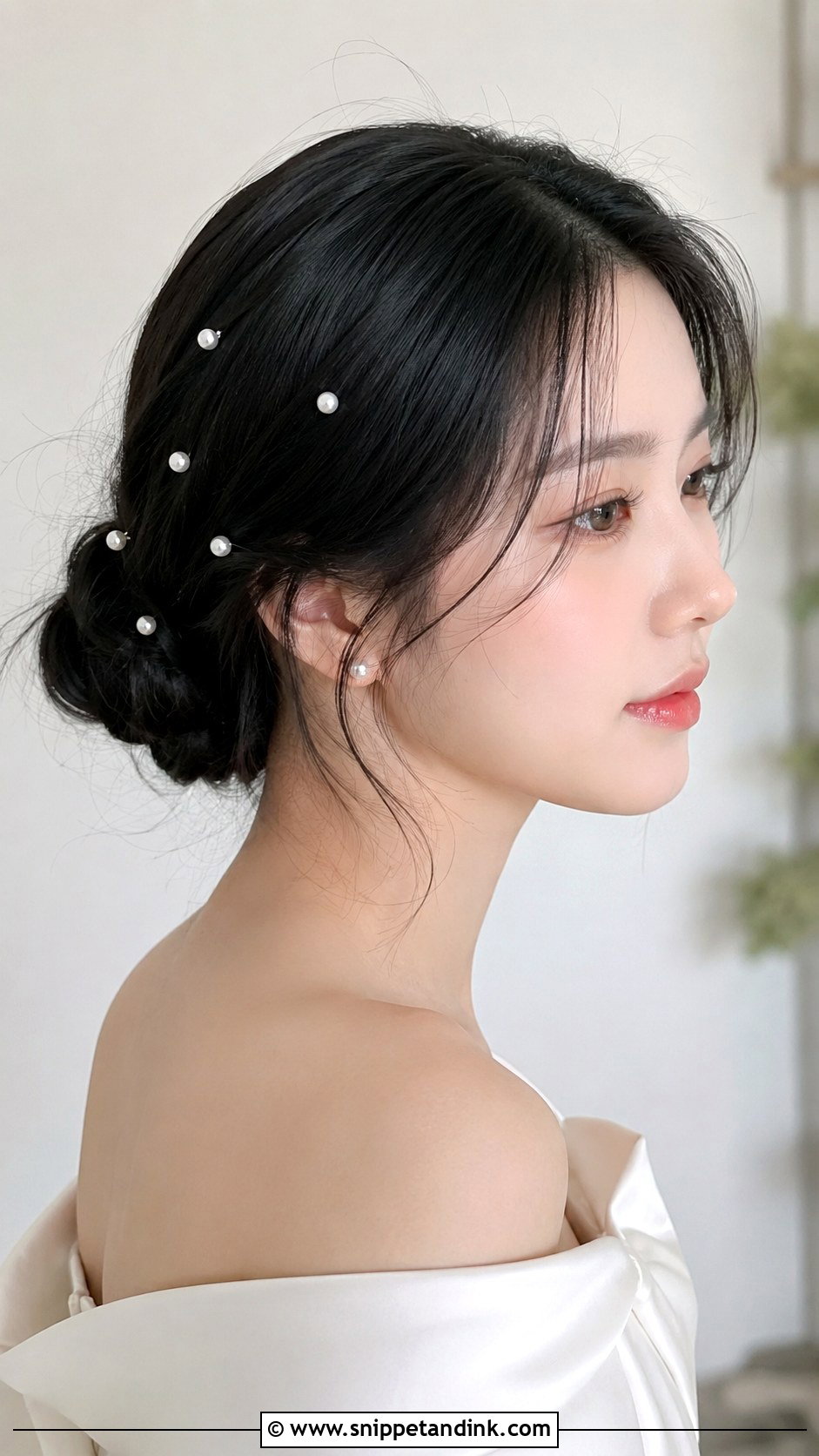 Korean Bridal Hair With Pearl Pins - Snippet and Ink - 25 Korean Bridal Hair Ideas