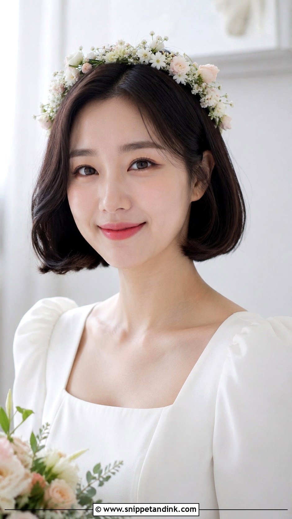 Korean Bride Bob With Floral Headband - Snippet and Ink - 25 Korean Bride Hairstyle Ideas