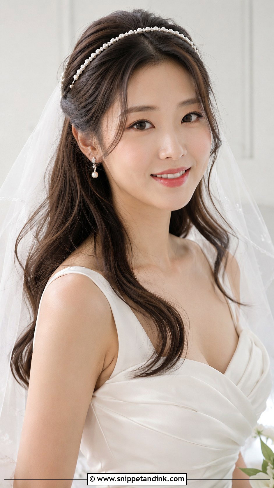 Korean Bride Half Up With Pearl Headband - Snippet and Ink - 25 Korean Bride Hairstyle Ideas