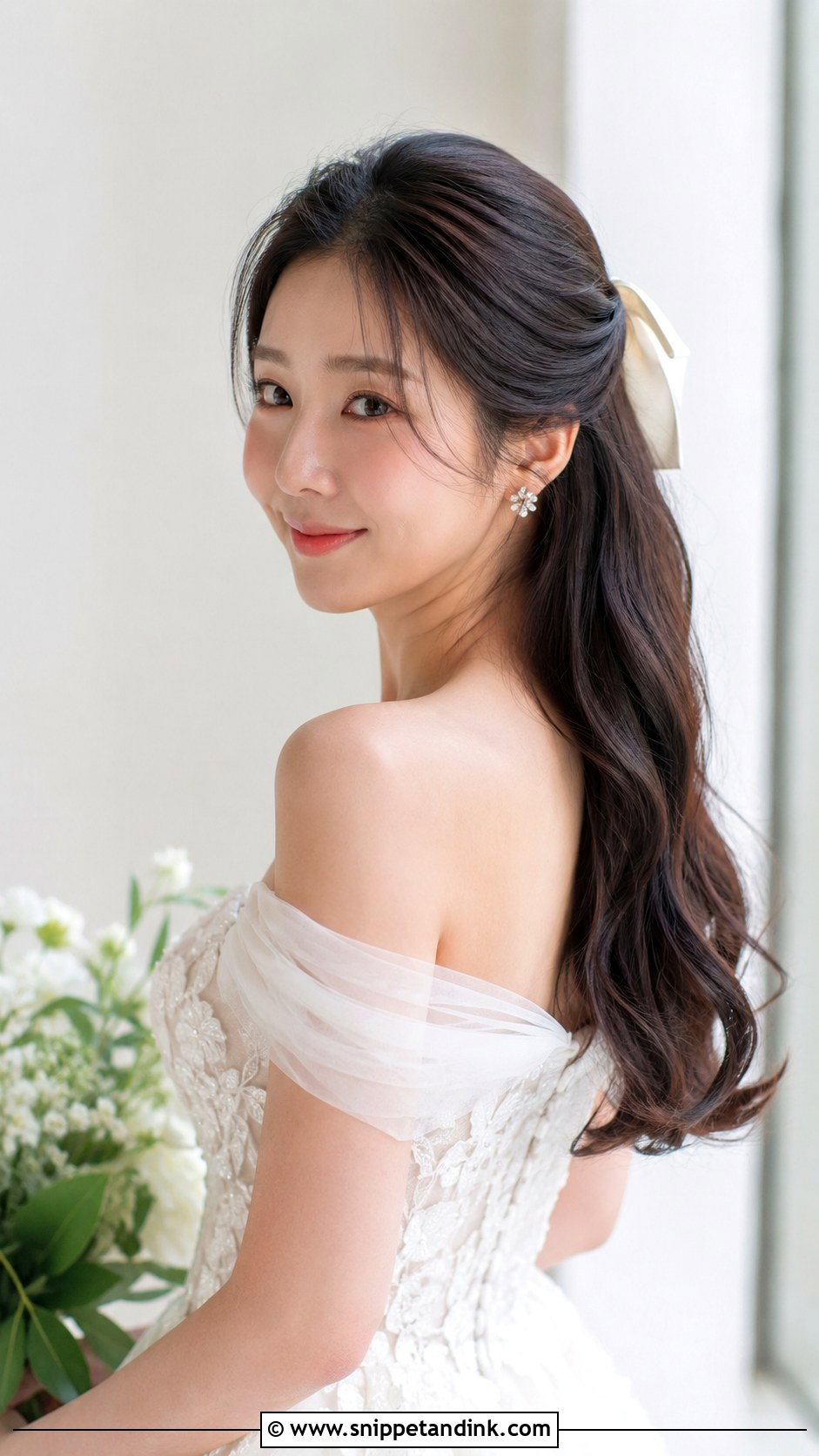Korean Bride Half Up With Ribbon - Snippet and Ink - 25 Korean Bride Hairstyle Ideas