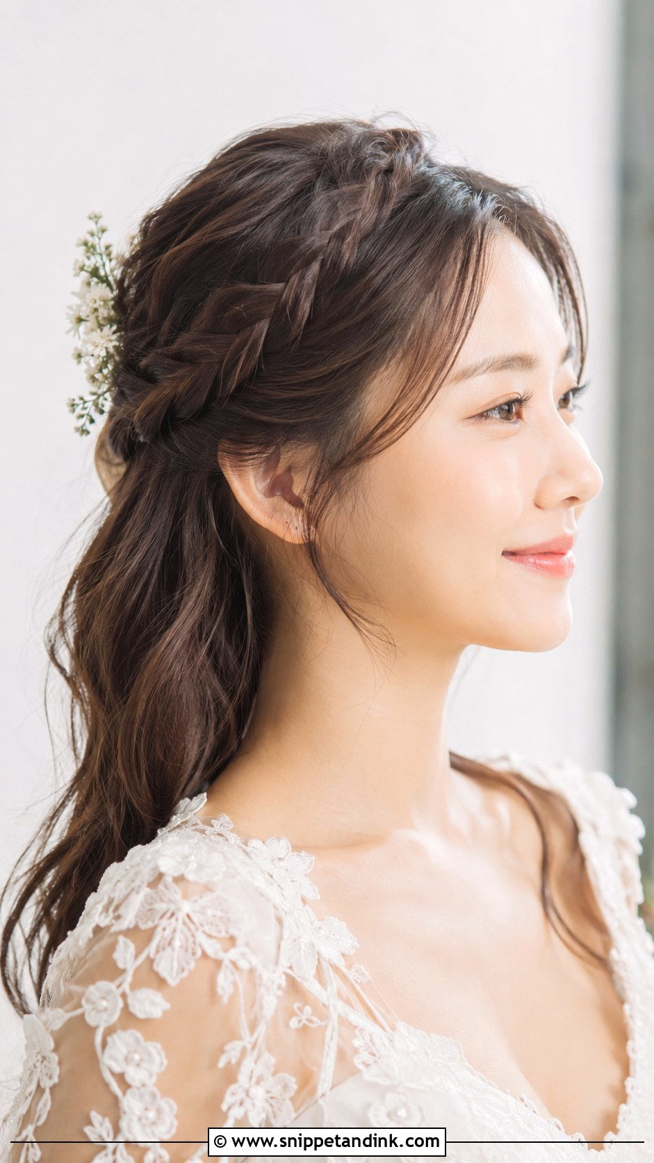 Korean Bride Half Updo With Braided Crown - Snippet and Ink - 25 Korean Bride Hairstyle Ideas
