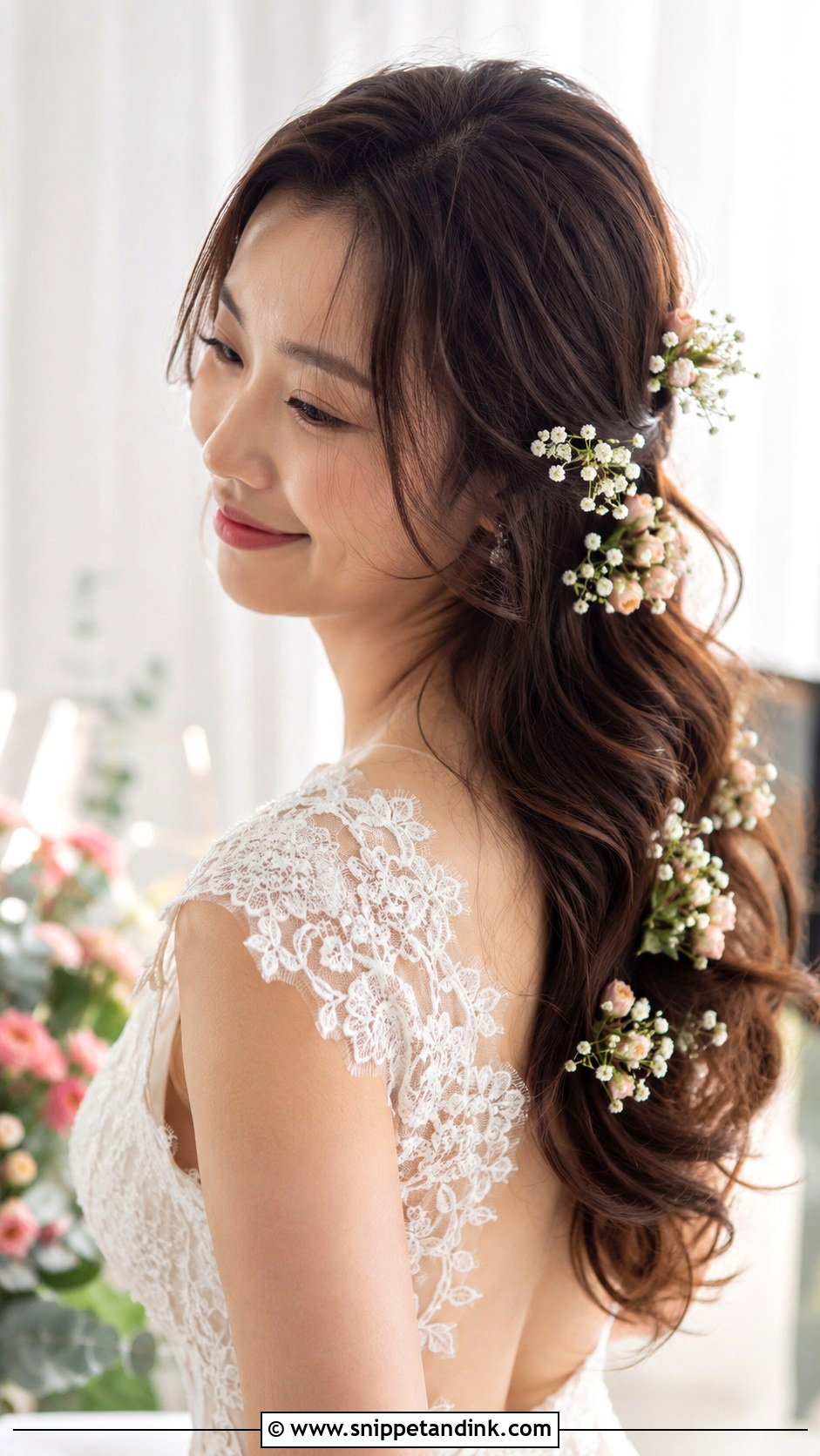 Korean Bride Loose Waves With Fresh Flowers - Snippet and Ink - 25 Korean Bride Hairstyle Ideas