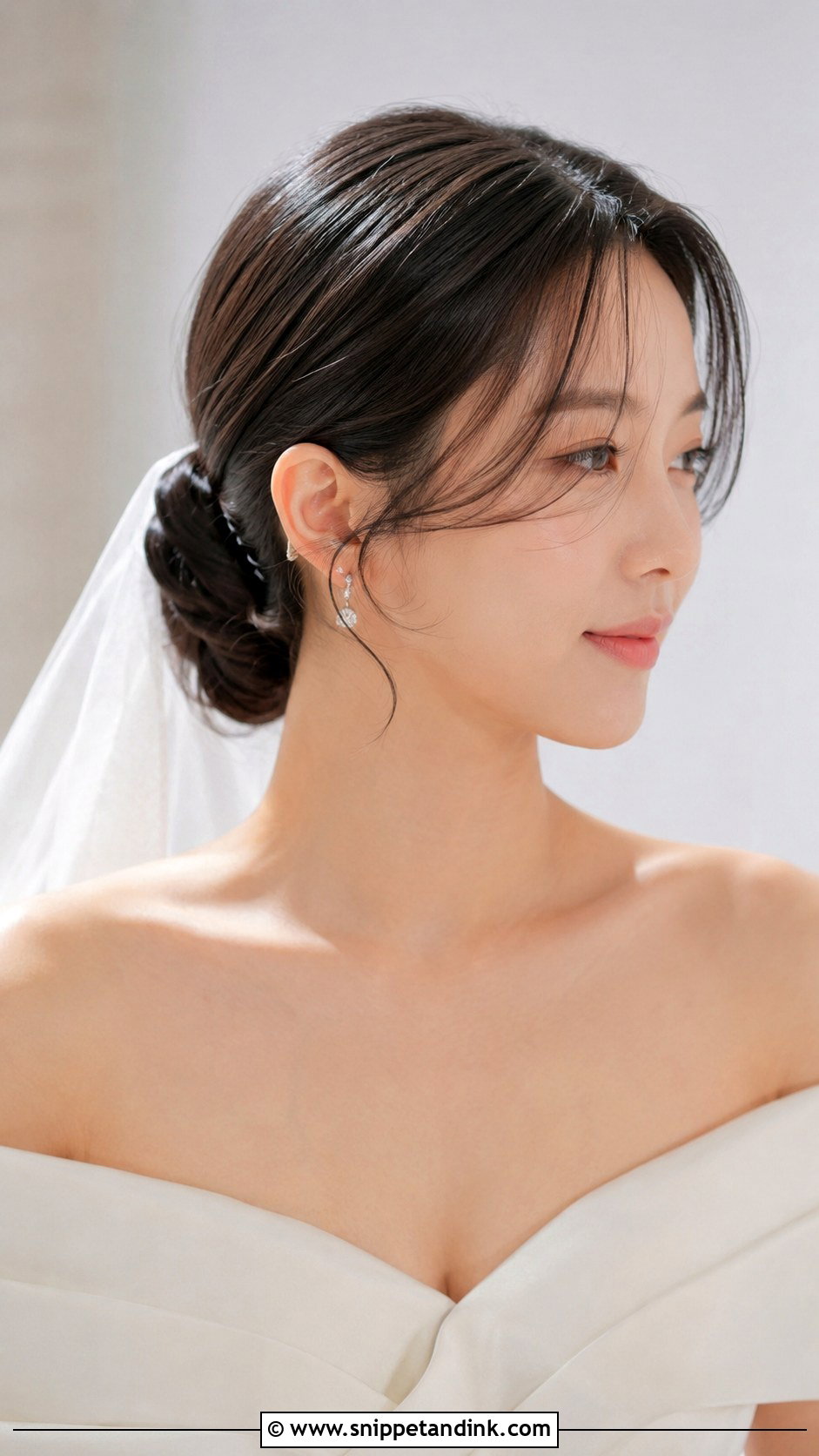Korean Bride Low Bun With Face Framing Strands - Snippet and Ink - 25 Korean Bride Hairstyle Ideas