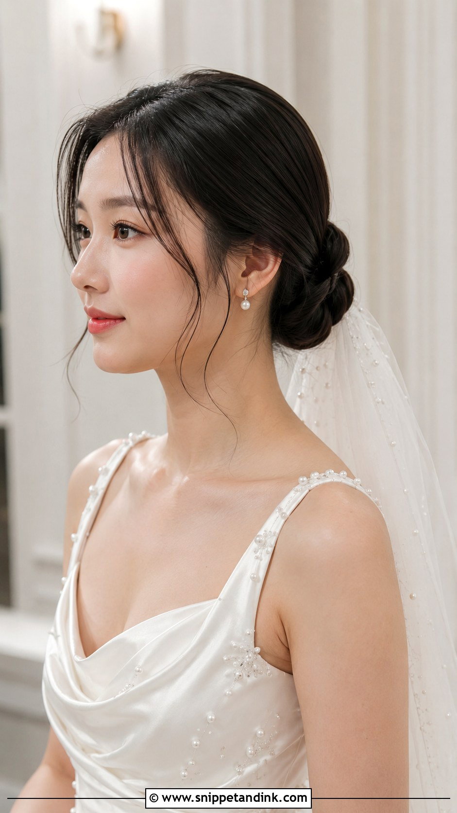 Korean Bride Low Bun With Side Tendrils - Snippet and Ink - 25 Korean Bride Hairstyle Ideas