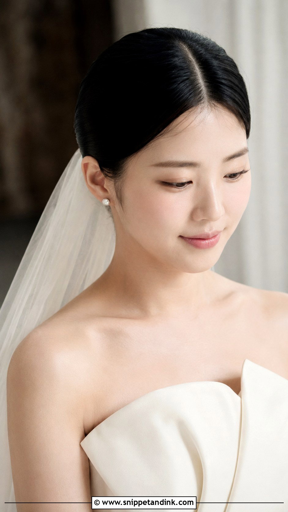 Korean Bride Sleek Bun With Center Part - Snippet and Ink - 25 Korean Bride Hairstyle Ideas