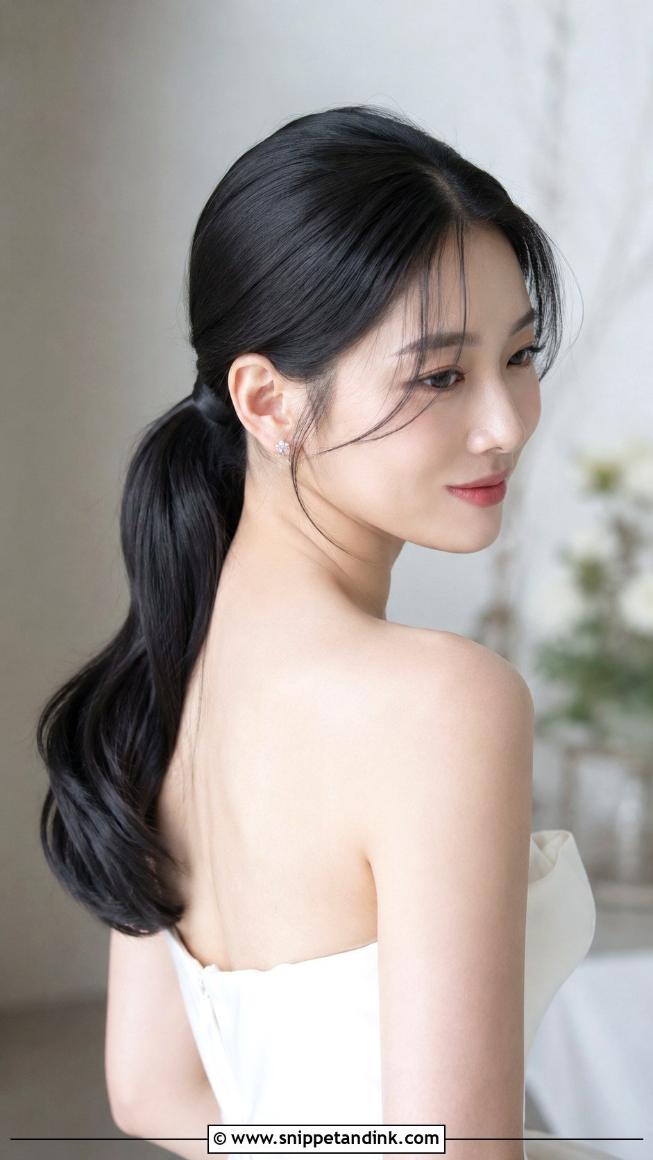 Korean Bride Sleek Low Ponytail - Snippet and Ink - 25 Korean Bride Hairstyle Ideas