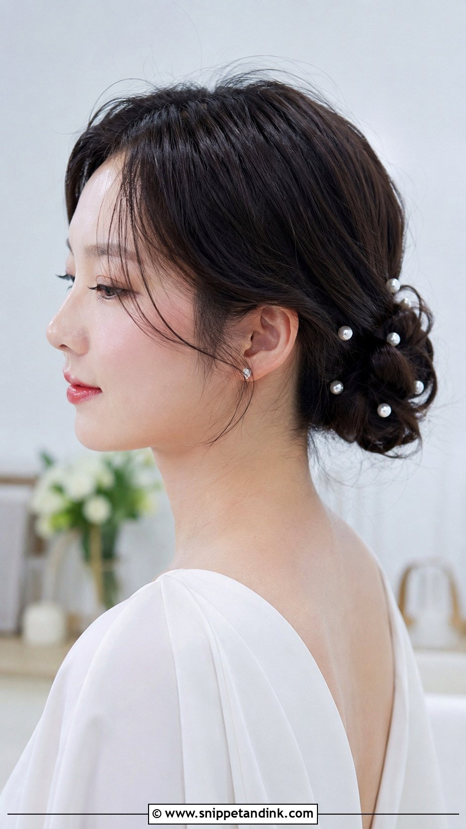 Korean Bun With Pearl Pins - Snippet and Ink - 20 Korean Wedding Hairstyles