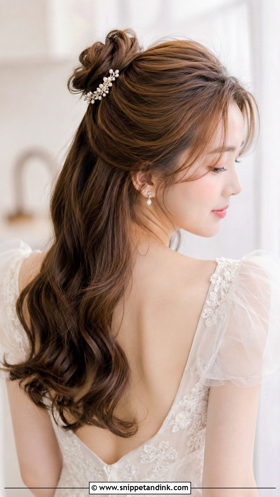 Korean Half Up Bun Bridal Style - Snippet and Ink - 25 Korean Bridal Hair Ideas