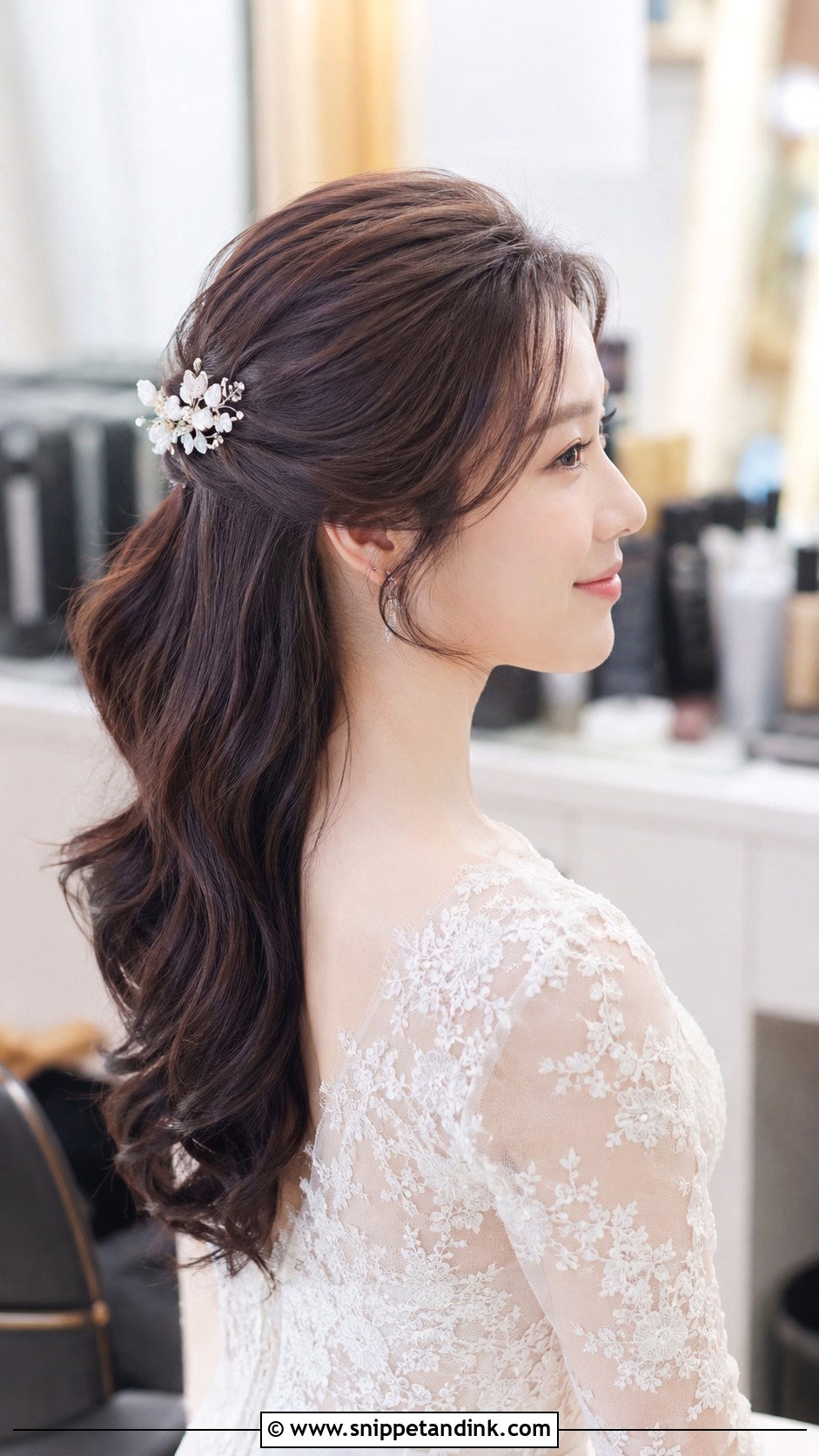 Korean Half Up Half Down Wedding Hair - Snippet and Ink - 25 Korean Bridal Hair Ideas