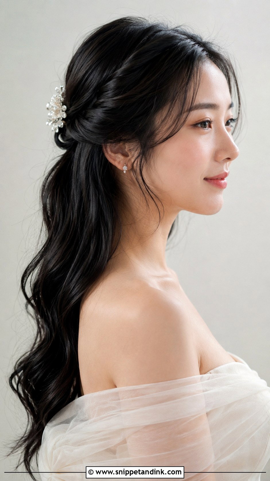 Korean Half Up Half Down Wedding Hairstyle - Snippet and Ink - 20 Korean Wedding Hairstyle Ideas