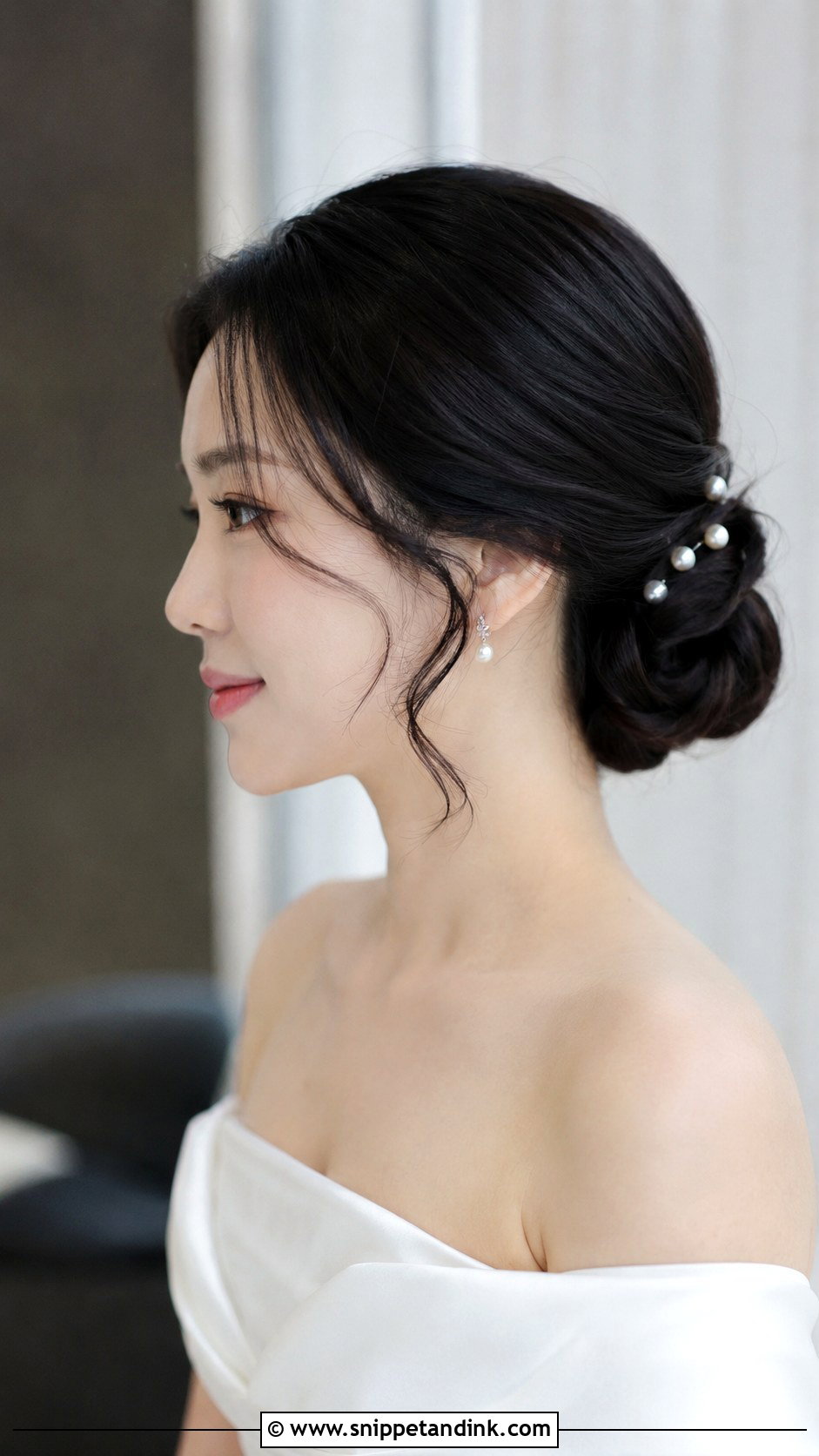 Korean Low Bun With Face Framing Curls - Snippet and Ink - 25 Korean Bridal Hair Ideas
