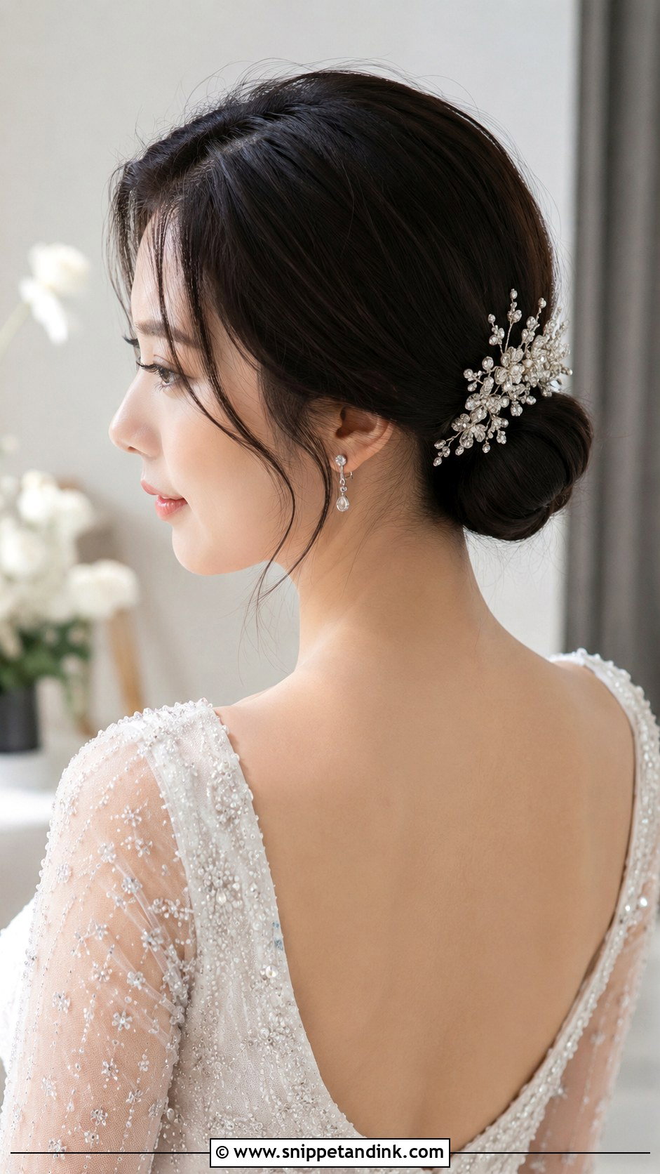 Korean Low Chignon Bridal Style - Snippet and Ink - 25 Korean Bridal Hair Ideas