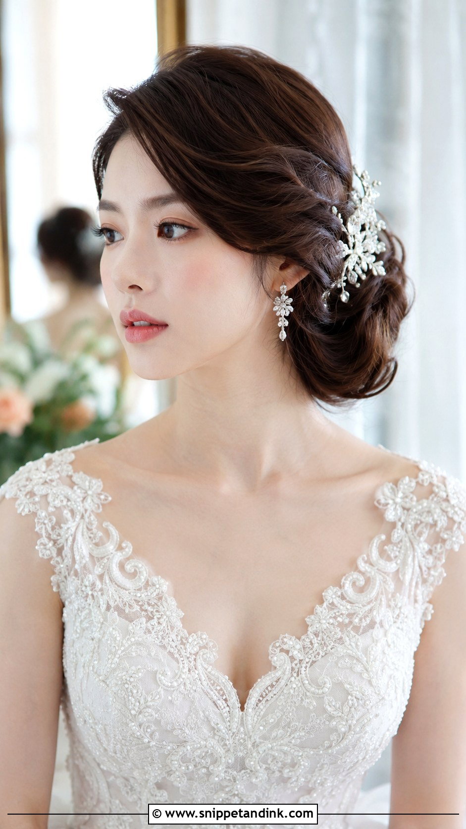 Korean Side Swept Bridal Updo - Snippet and Ink - 25 Korean Bridal Hair Ideas