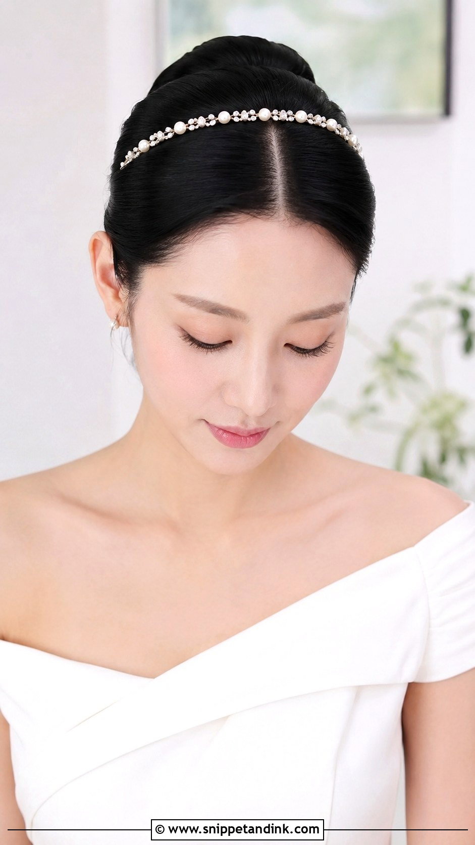 Korean Sleek Bun With Center Part - Snippet and Ink - 25 Korean Bridal Hair Ideas