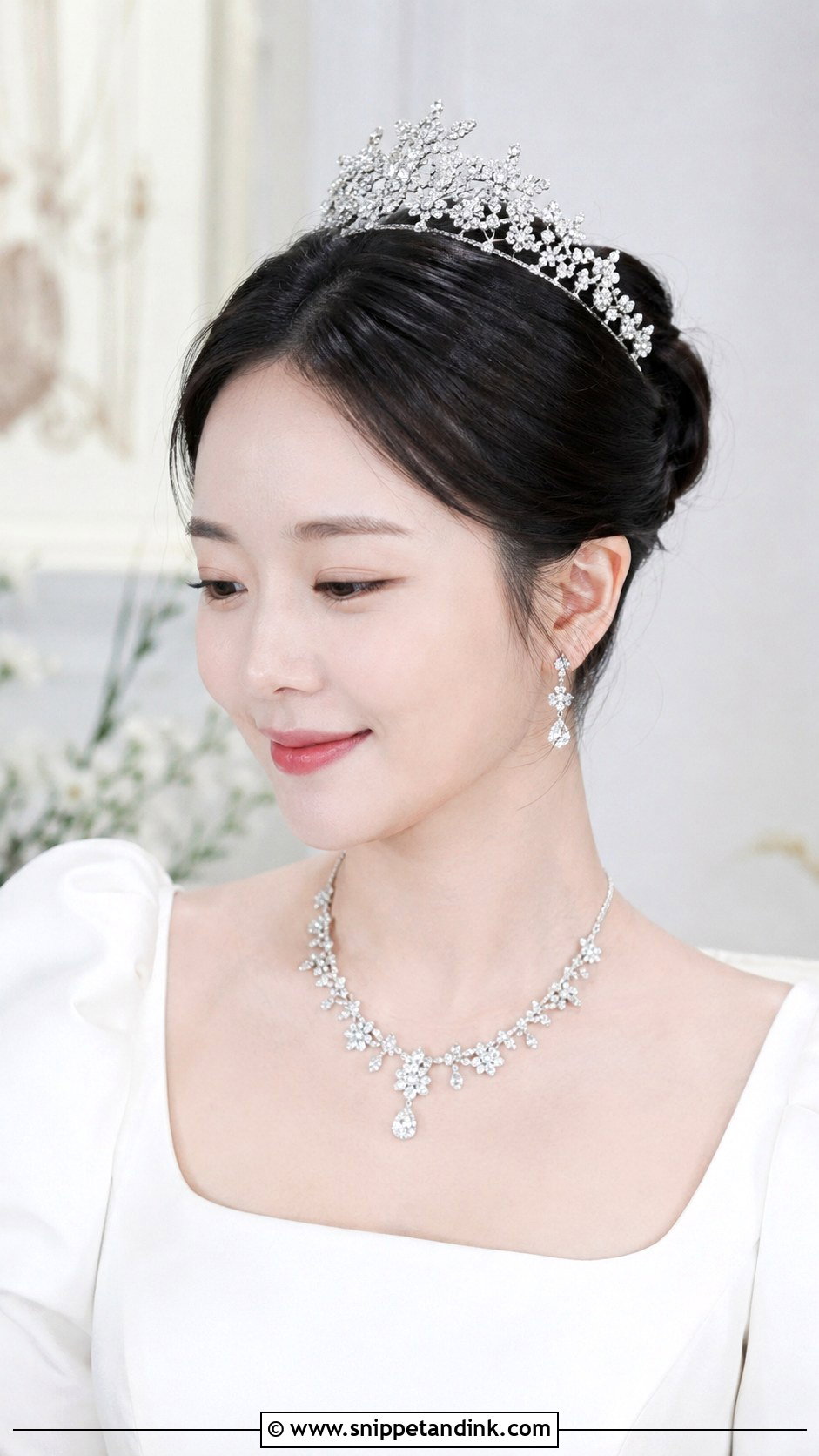 Korean Sleek Bun With Tiara - Snippet and Ink - 20 Korean Wedding Hairstyles