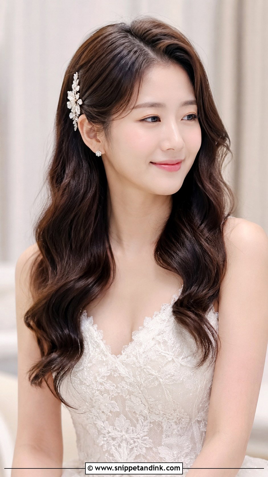Korean Wavy Down Bridal Hair - Snippet and Ink - 25 Korean Bridal Hair Ideas