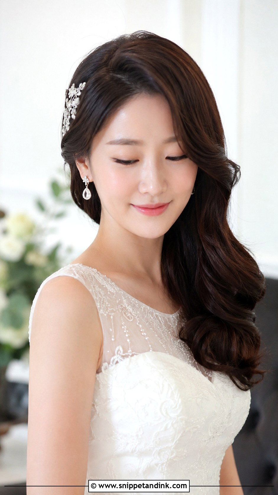 Korean Wavy Side Part Down Style - Snippet and Ink - 20 Korean Wedding Hairstyles