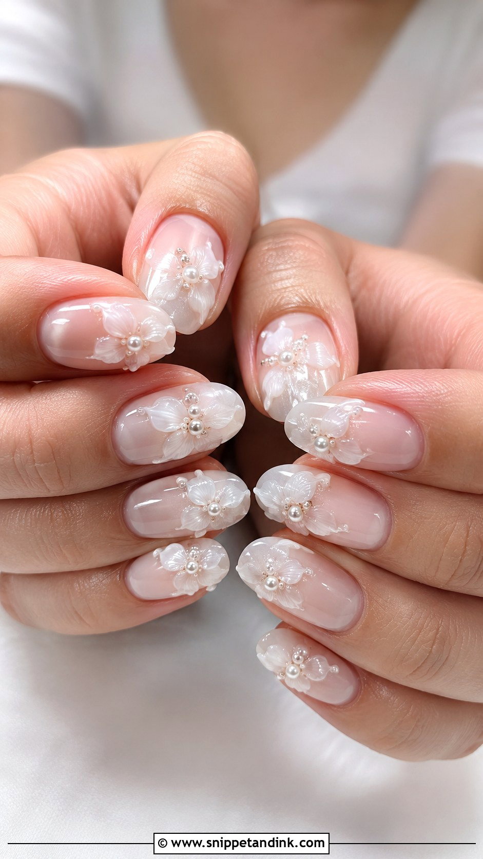 Korean Wedding Nails With 3D White Flowers - Snippet and Ink - 20 Korean Wedding Nails