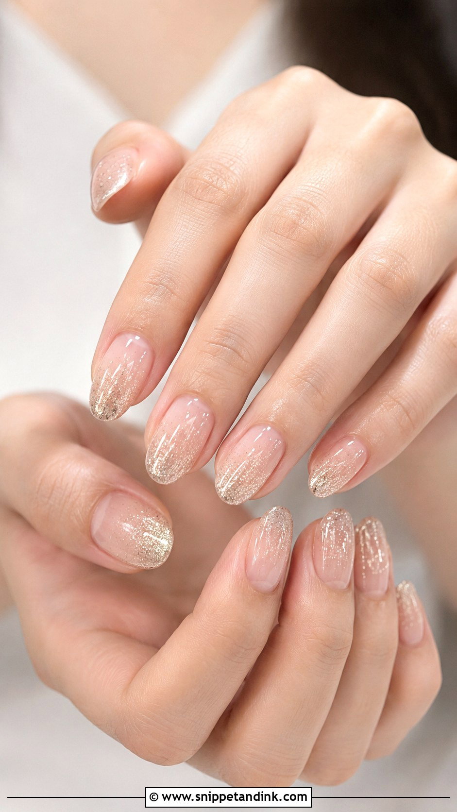 Korean Wedding Nails With Champagne Glitter Ombre - Snippet and Ink - 20 Korean Wedding Nails