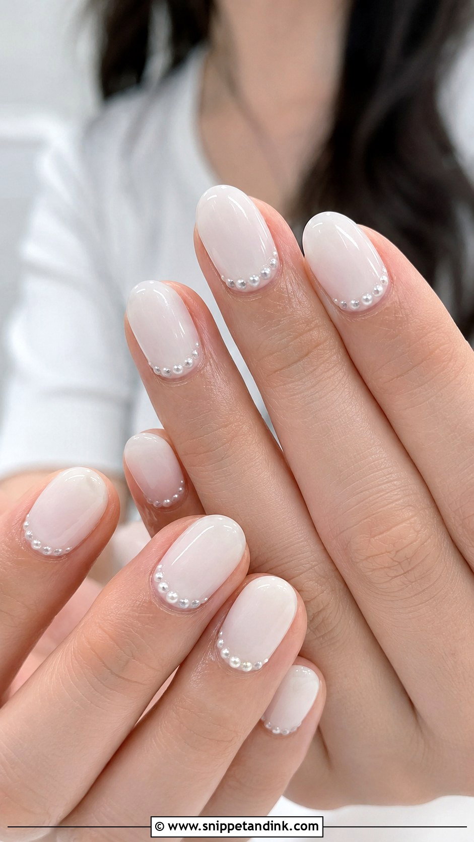 Korean Wedding Nails With Pearl Cuticle Details - Snippet and Ink - 20 Korean Wedding Nails
