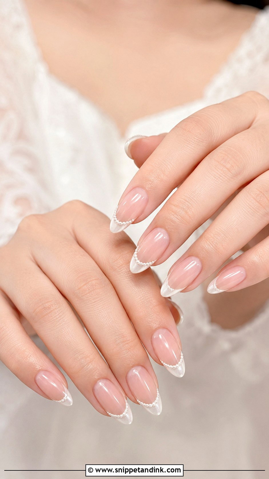 Korean Wedding Nails With Pearl French Tips - Snippet and Ink - 20 Korean Wedding Nails
