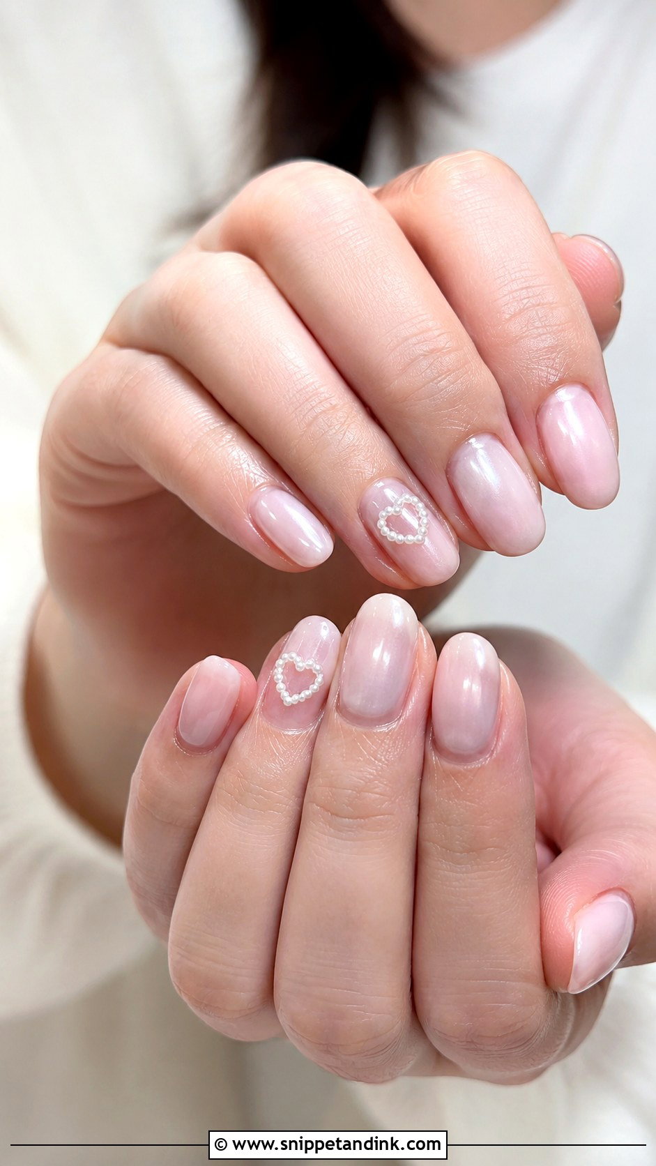 Korean Wedding Nails With Pearl Heart Accents - Snippet and Ink - 20 Korean Wedding Nails
