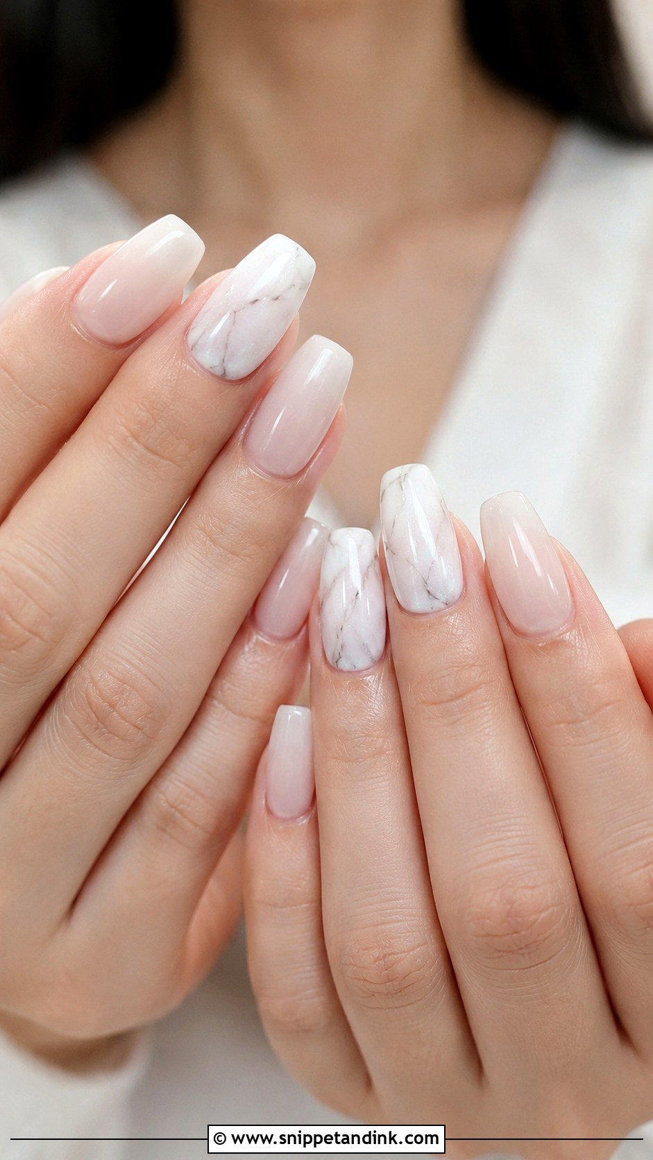 Korean Wedding Nails With White Marble - Snippet and Ink - 20 Korean Wedding Nails