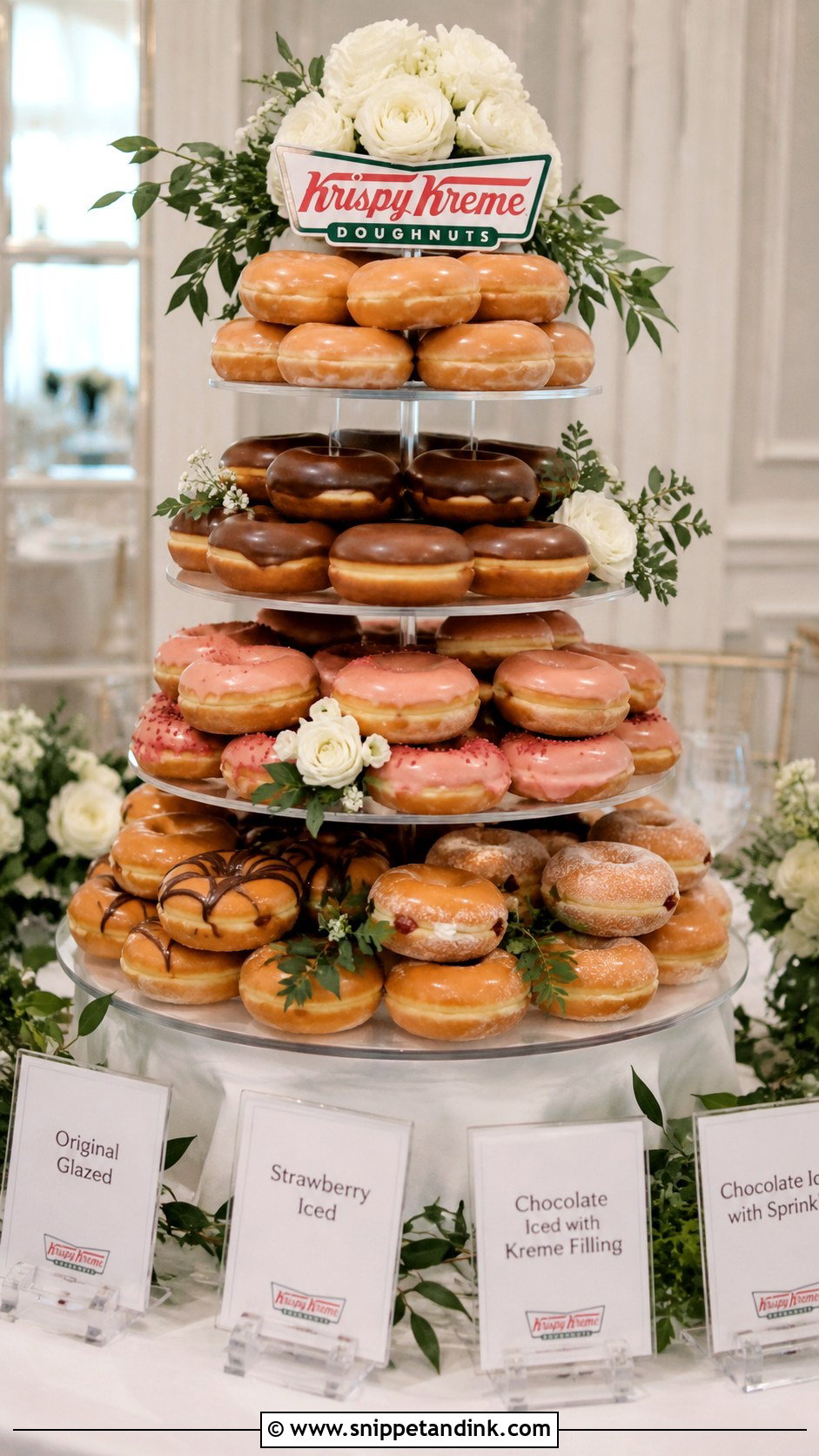 Krispy Kreme Wedding Cake With Assorted Donuts - Snippet and Ink - 20 Krispy Kreme Wedding Cake Ideas