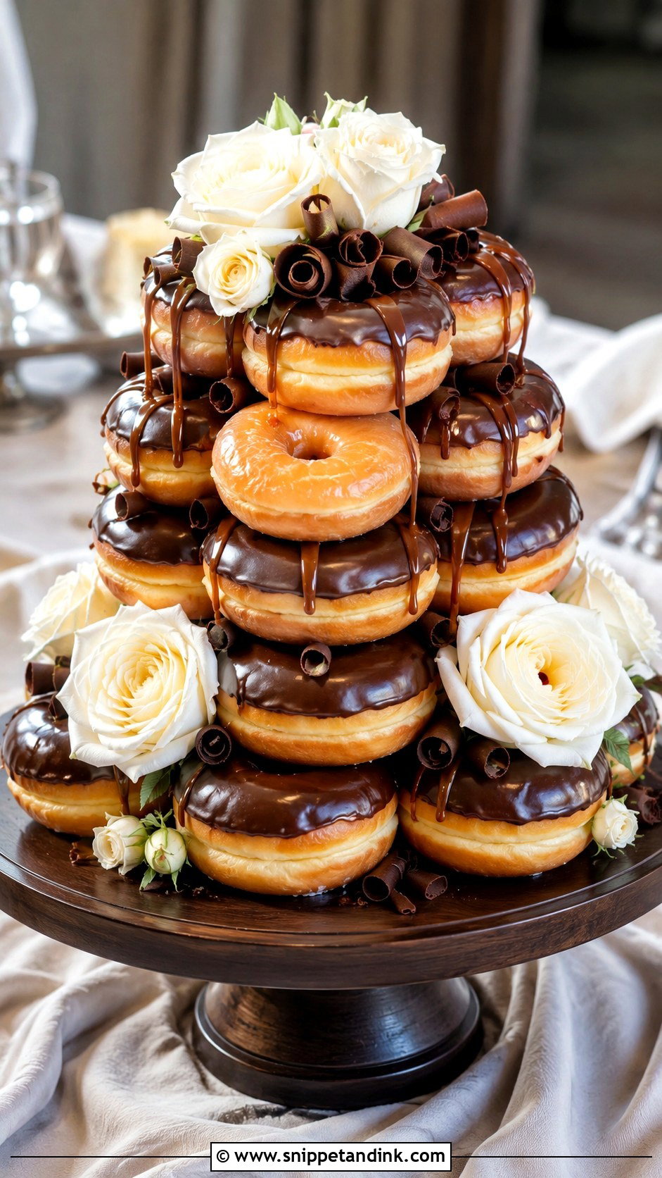 Krispy Kreme Wedding Cake With Chocolate Donuts - Snippet and Ink - 20 Krispy Kreme Wedding Cake Ideas