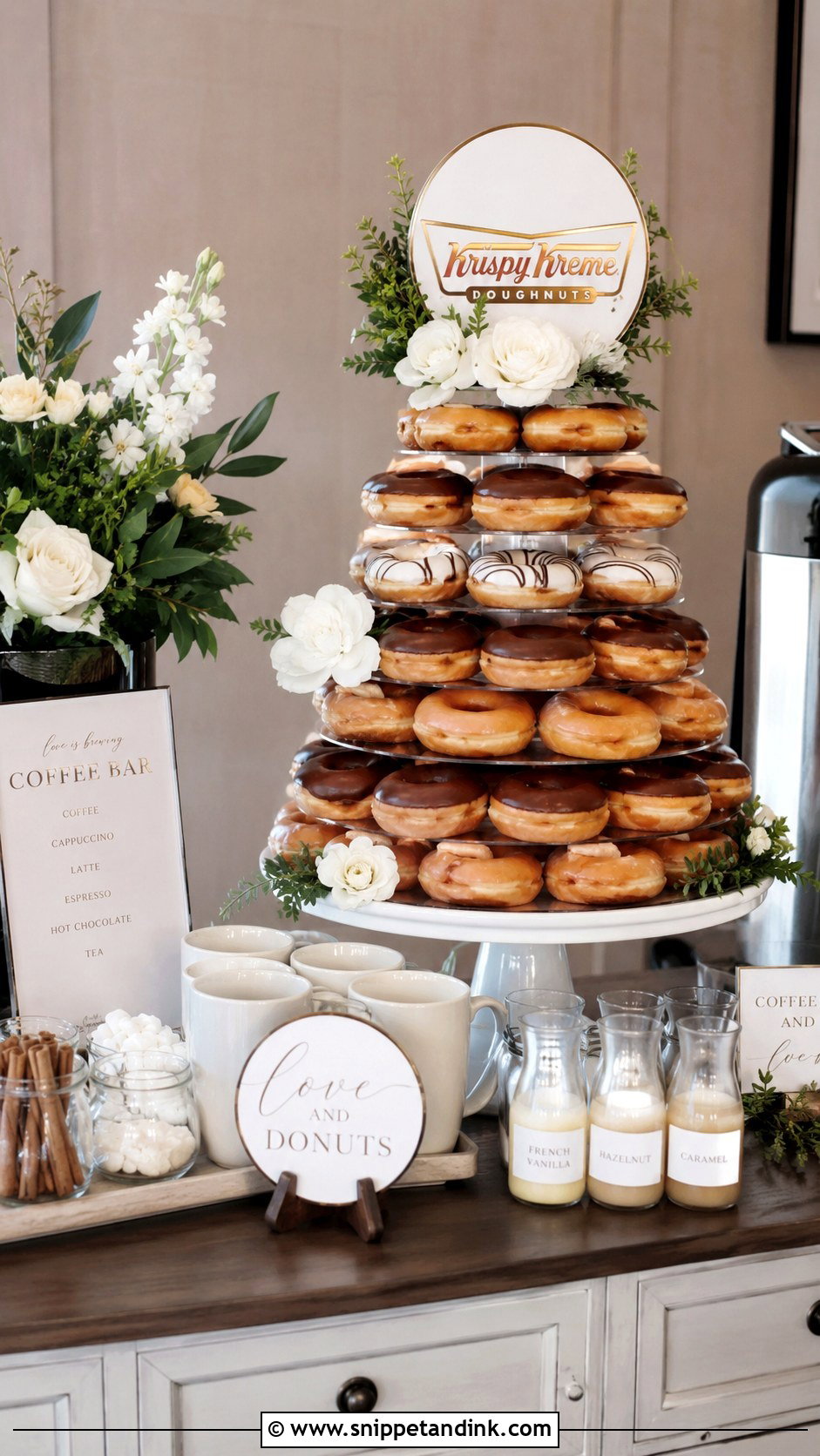 Krispy Kreme Wedding Cake With Coffee Bar - Snippet and Ink - 20 Krispy Kreme Wedding Cake Ideas