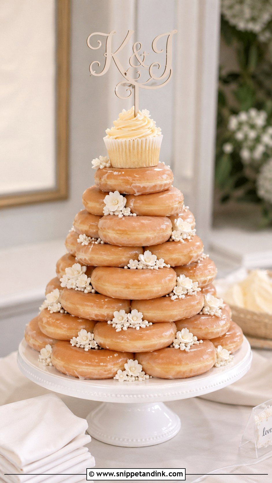 Krispy Kreme Wedding Cake With Cupcake Topper - Snippet and Ink - 20 Krispy Kreme Wedding Cake Ideas