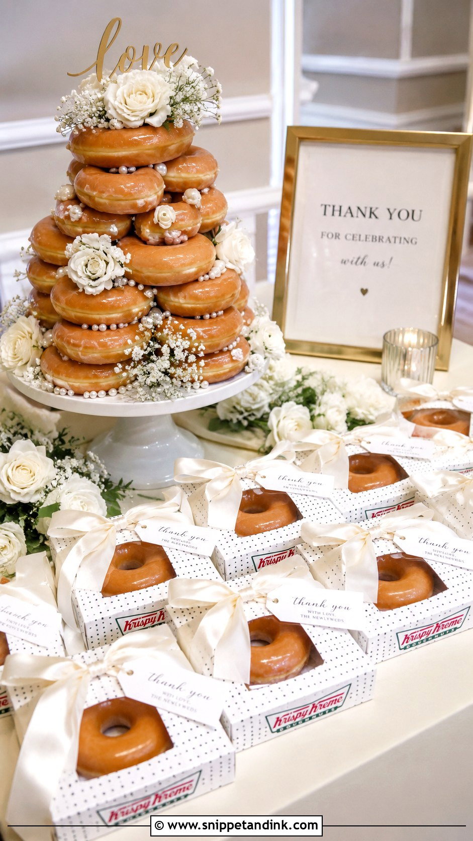 Krispy Kreme Wedding Cake With Favor Boxes - Snippet and Ink - 20 Krispy Kreme Wedding Cake Ideas