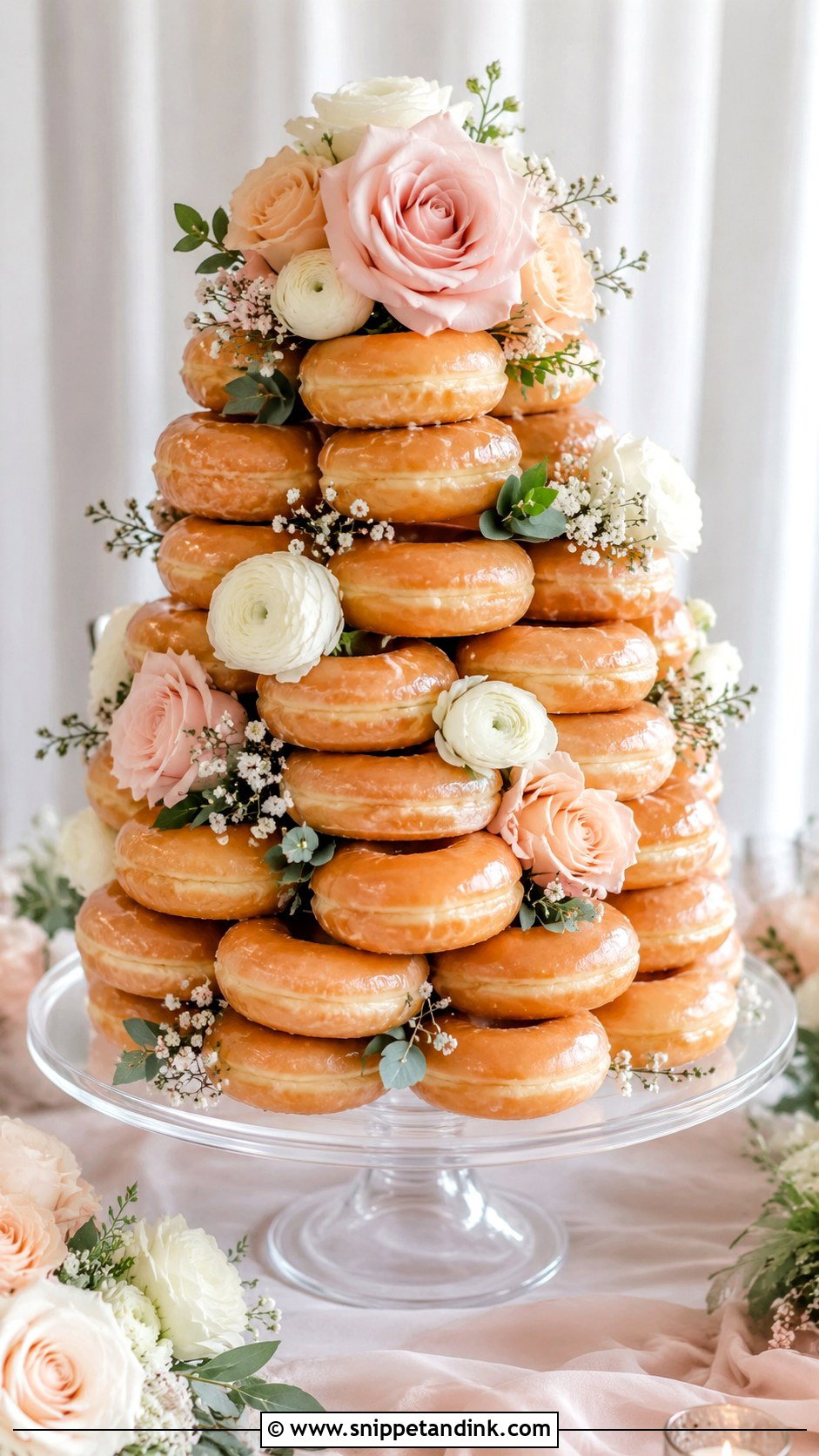 Krispy Kreme Wedding Cake With Flowers - Snippet and Ink - 20 Krispy Kreme Wedding Cake Ideas